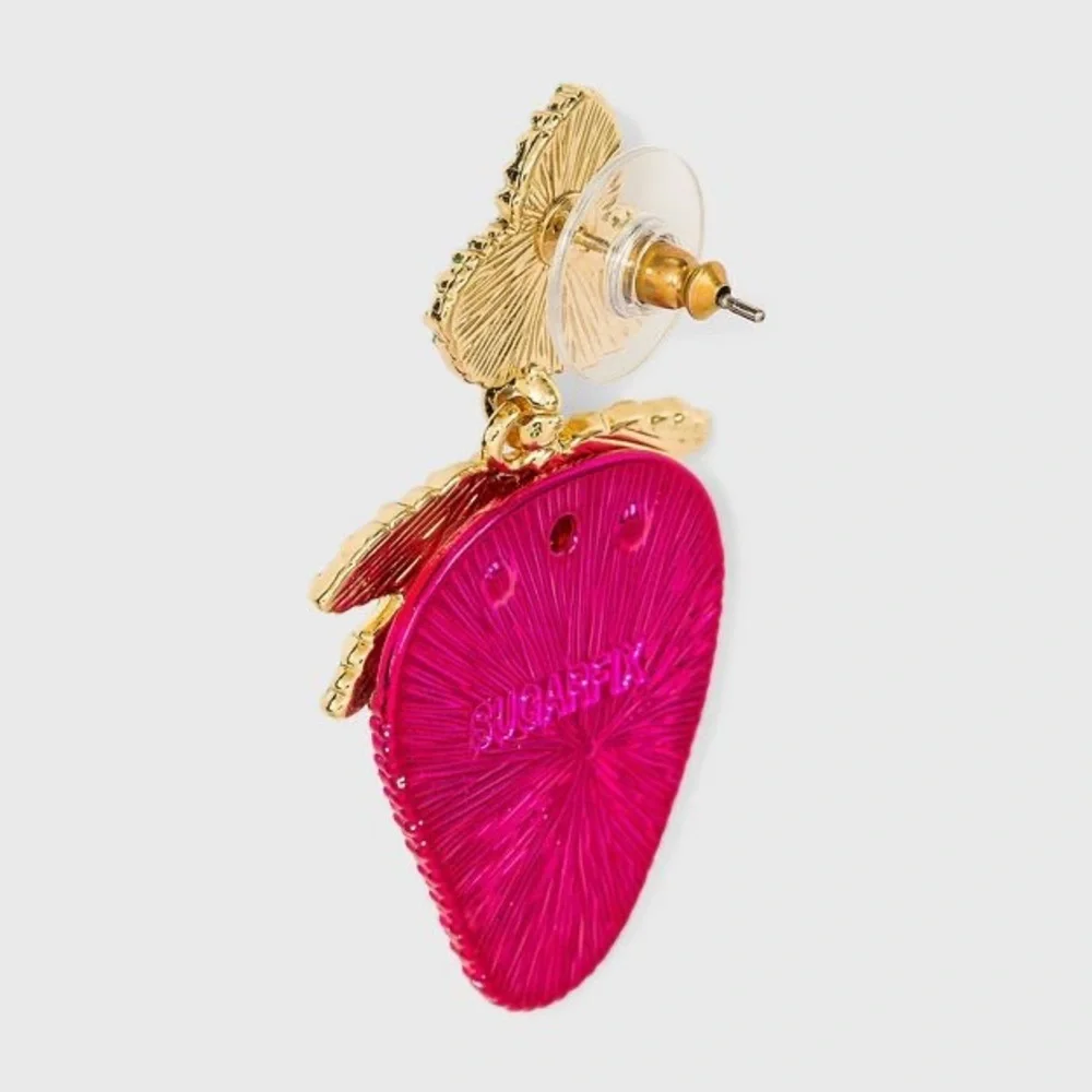 SUGARFIX by BaubleBar Crystal Strawberry Drop Earrings - Pink, NWT‎